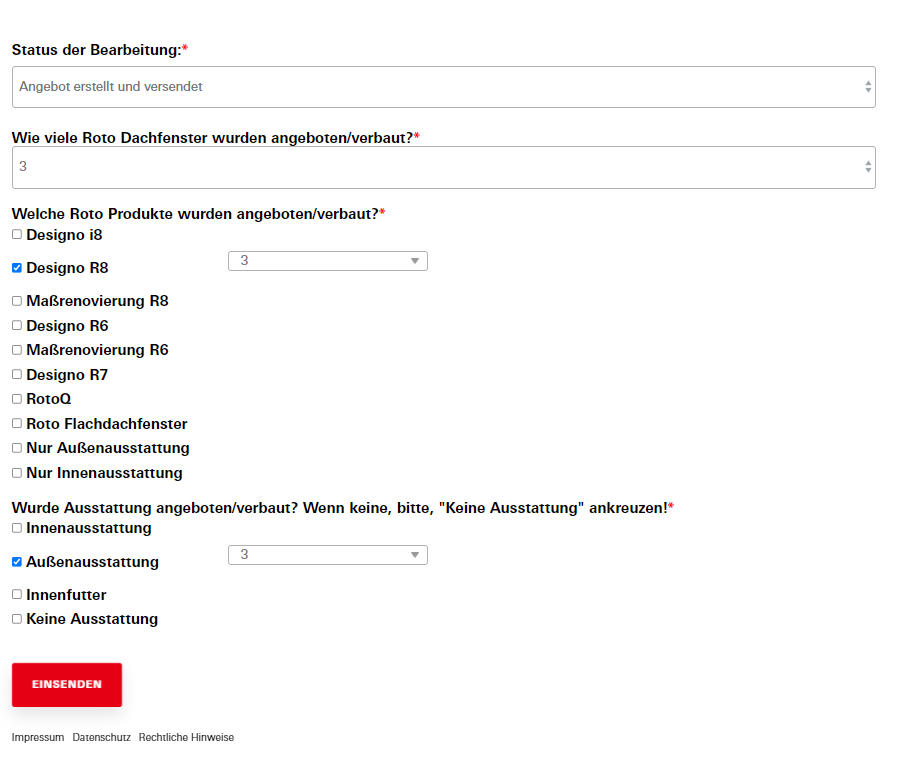 Feedback Formular RotoPro Portal